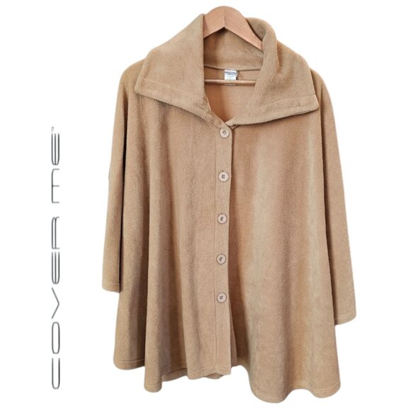Cover Me Beige Tan Fleece Camel Poncho Cape Jacket One Size Fits All - Picture 1 of 5